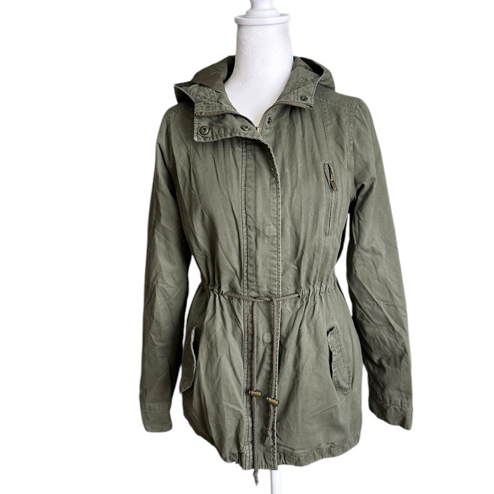 Miss London Light Army Green Utility Hoodie Jacket Size M